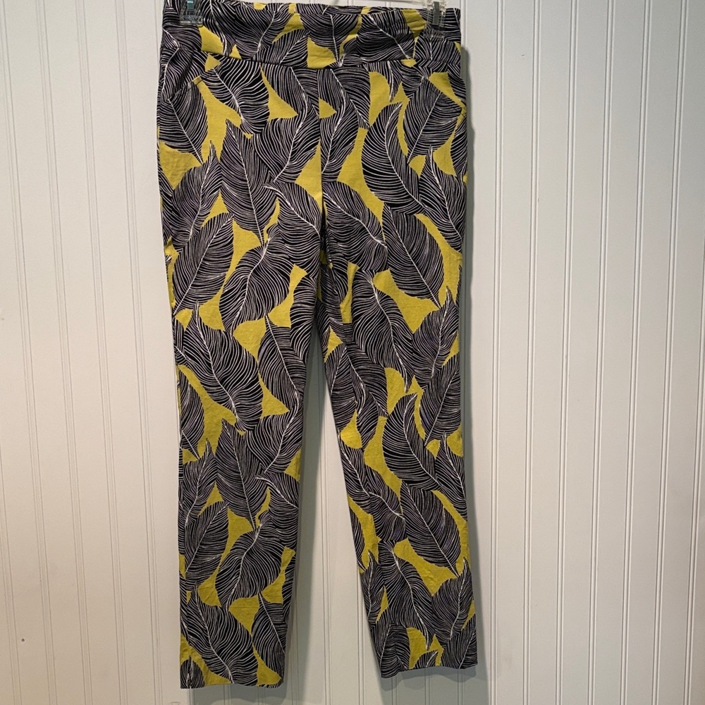 Jules & Leopold Yellow and Black Leaf-Print Cropped Pants Sz Medium